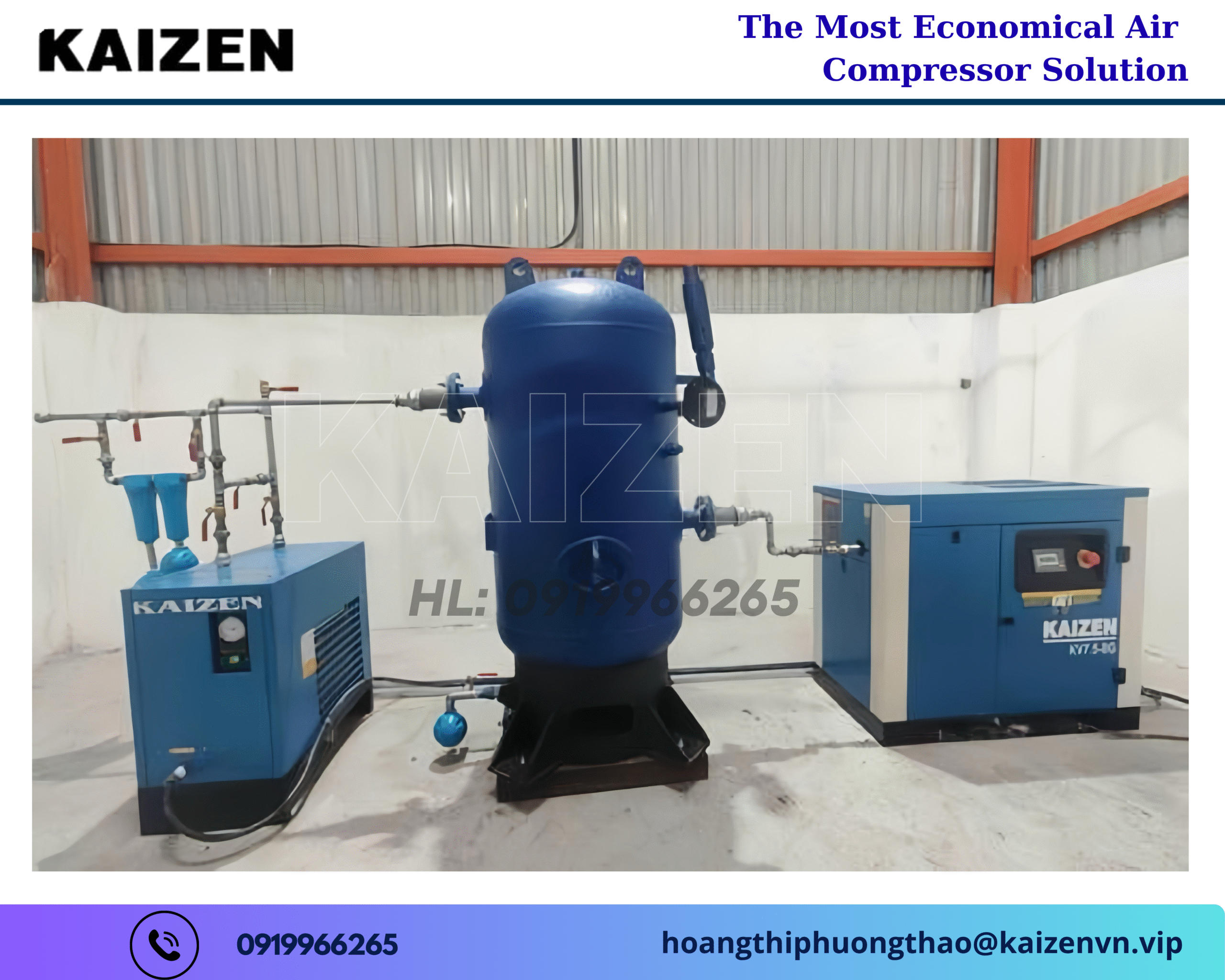 Máy nén khí 10hp 7.5kw biến tần Inverter Kaizen