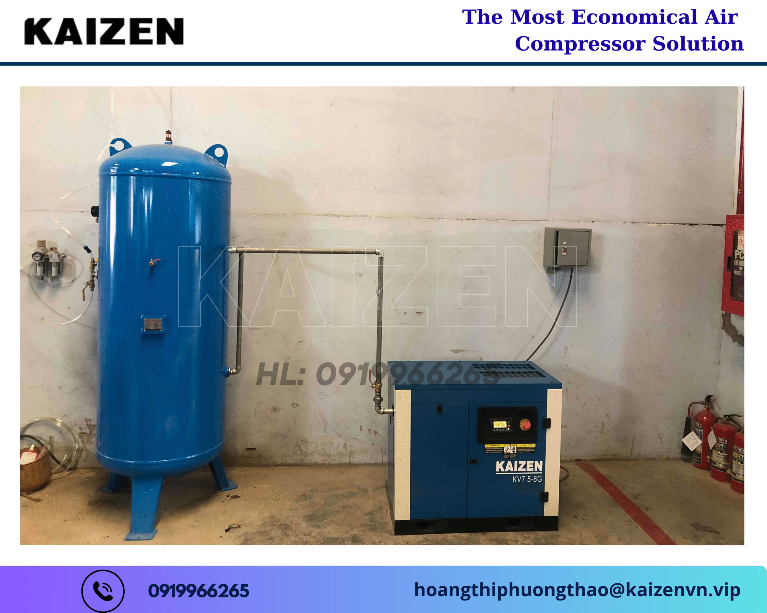 Máy nén khí 10hp 7.5kw biến tần Inverter Kaizen