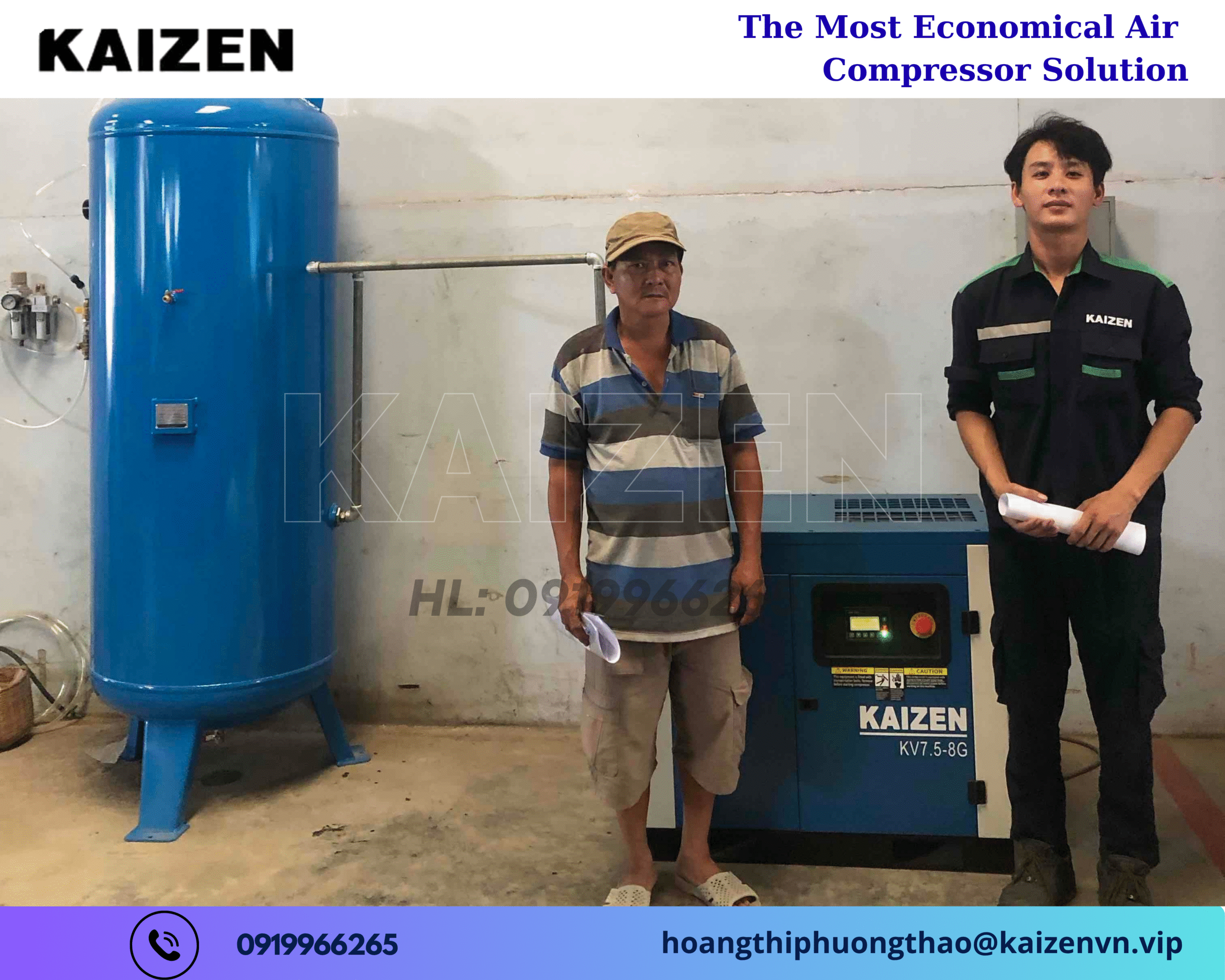 Máy nén khí 10hp 7.5kw biến tần Inverter Kaizen